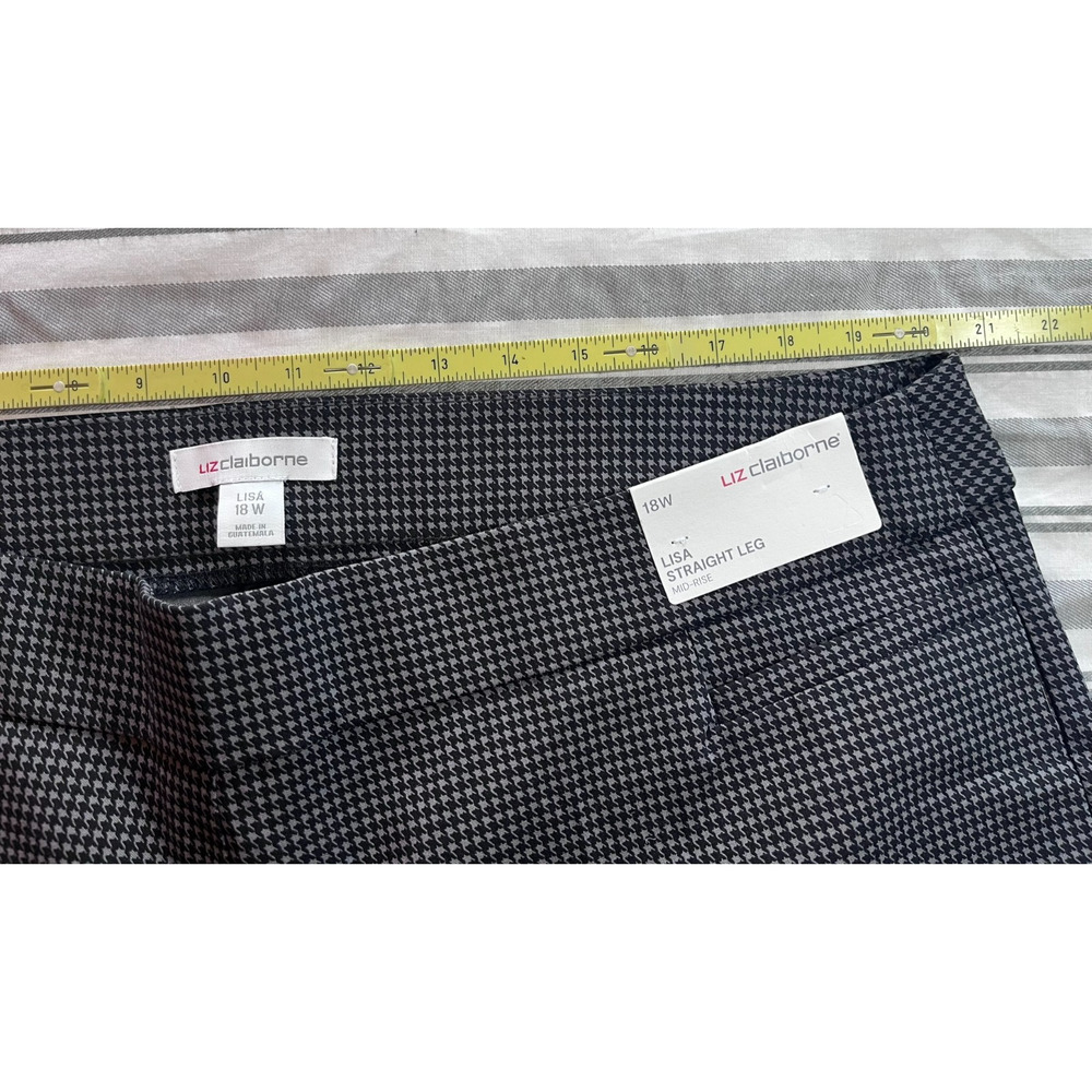 NWT Liz Claiborne Womens Black Check Pants Size 18 Career Girl Straight Leg